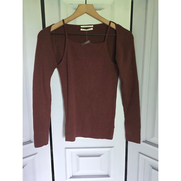 Anthropologie Brown Ribbed Cut-Out Sweater Top Set - New - Medium - Picture 5 of 5